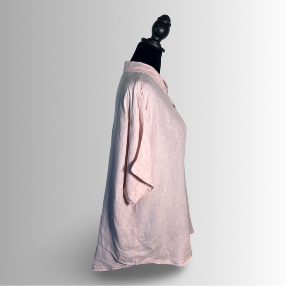 Vikolino 100% European Washed Linen Mauve Button Down Short Sleeve Top, Size XL - Picture 5 of 11